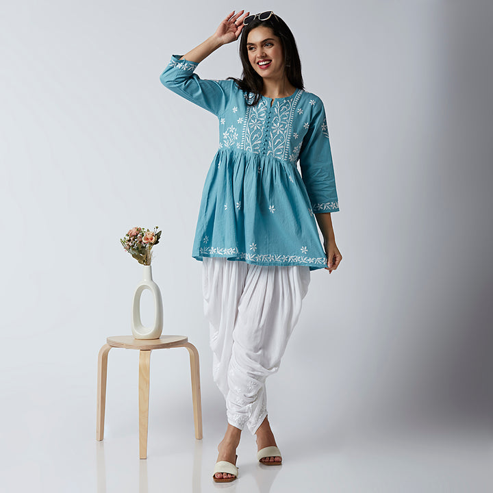 LUCIA COTTON CHIKANKARI SHORT KURTI