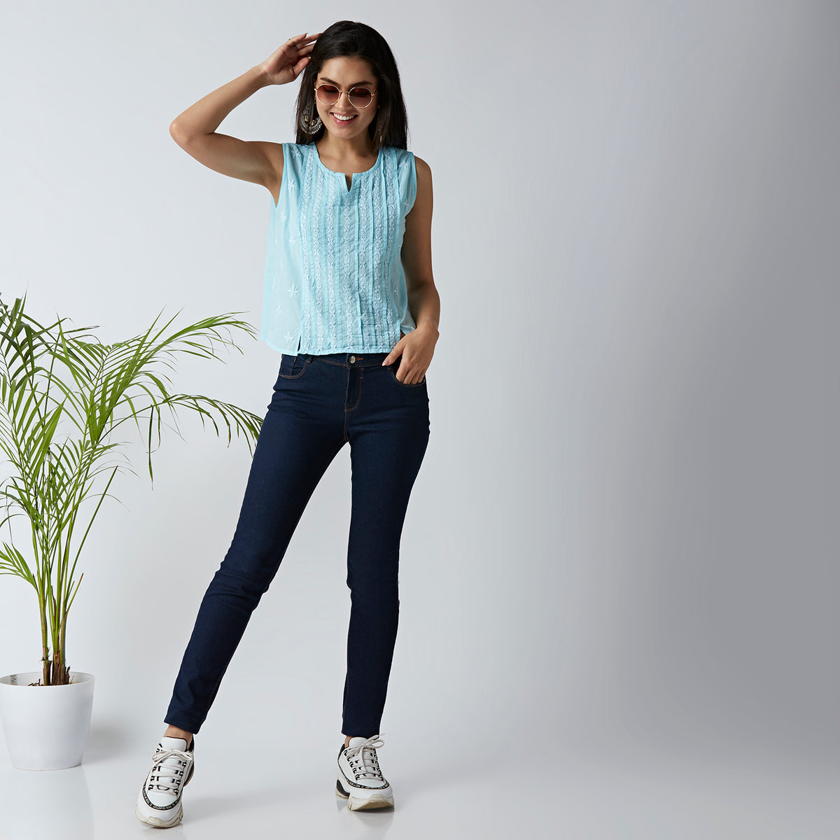 Trendy Cotton Chikankari Crop Tops