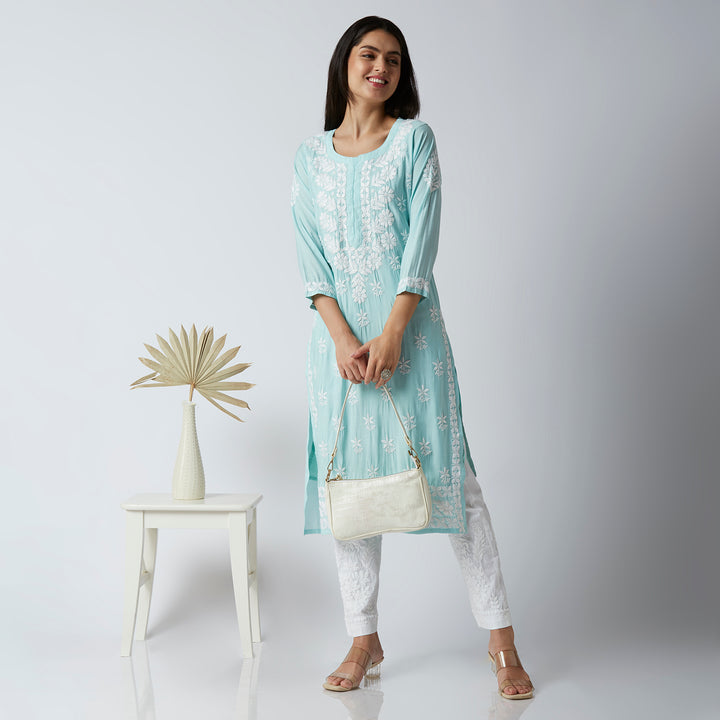 MAHAM MODAL CHIKANKARI LONG KURTI