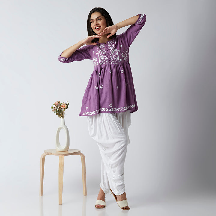 LUCIA COTTON CHIKANKARI SHORT KURTI