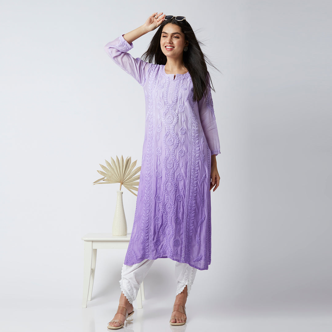 NAAZIA MUSLIN CHIKANKARI LONG KURTI