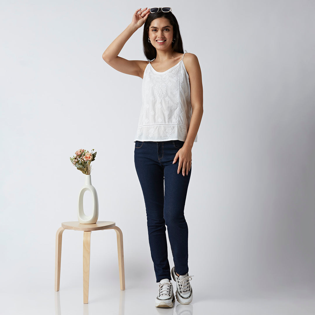 GENZ CUTE CHIKANKARI SHORT TOP