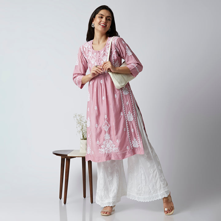 HEBA CHANDERI LONG KURTI