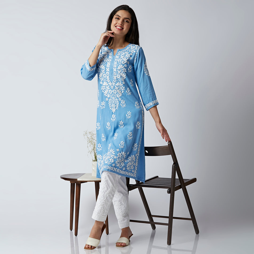 NEHA MODAL CHIKANKARI LONG KURTI