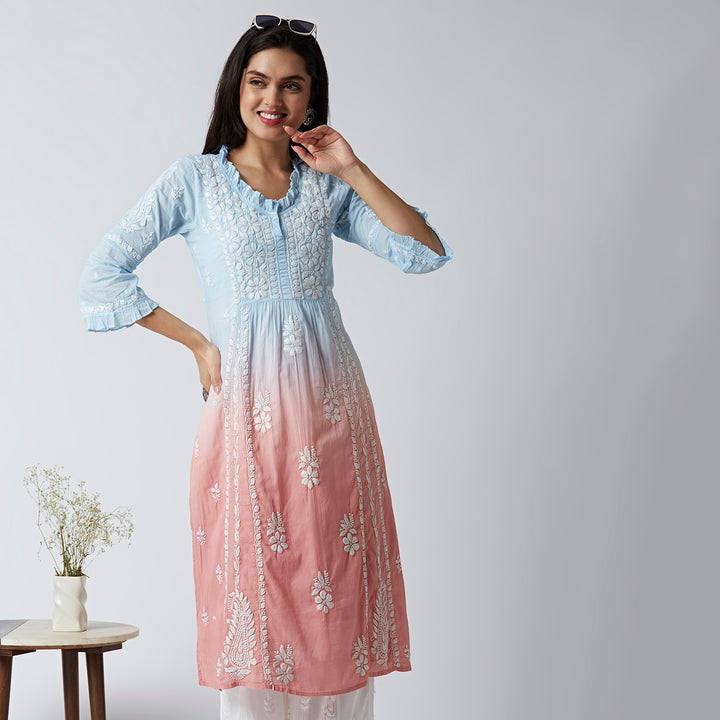 FARIA MUL COTTON CHIKANKARI NYRA KURTI