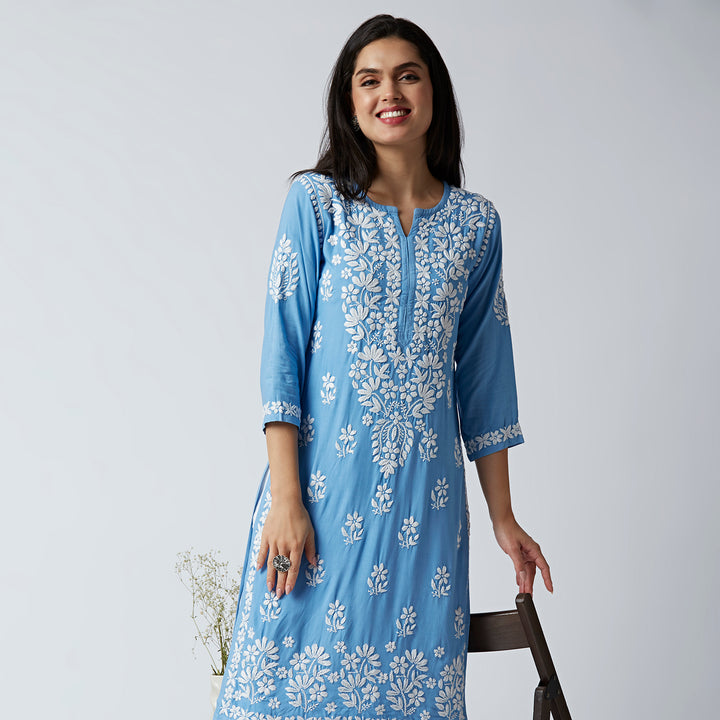 NEHA MODAL CHIKANKARI LONG KURTI