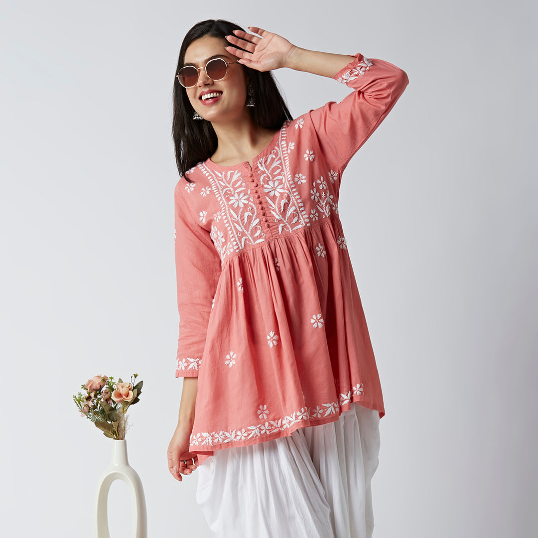 LUCIA COTTON CHIKANKARI SHORT KURTI