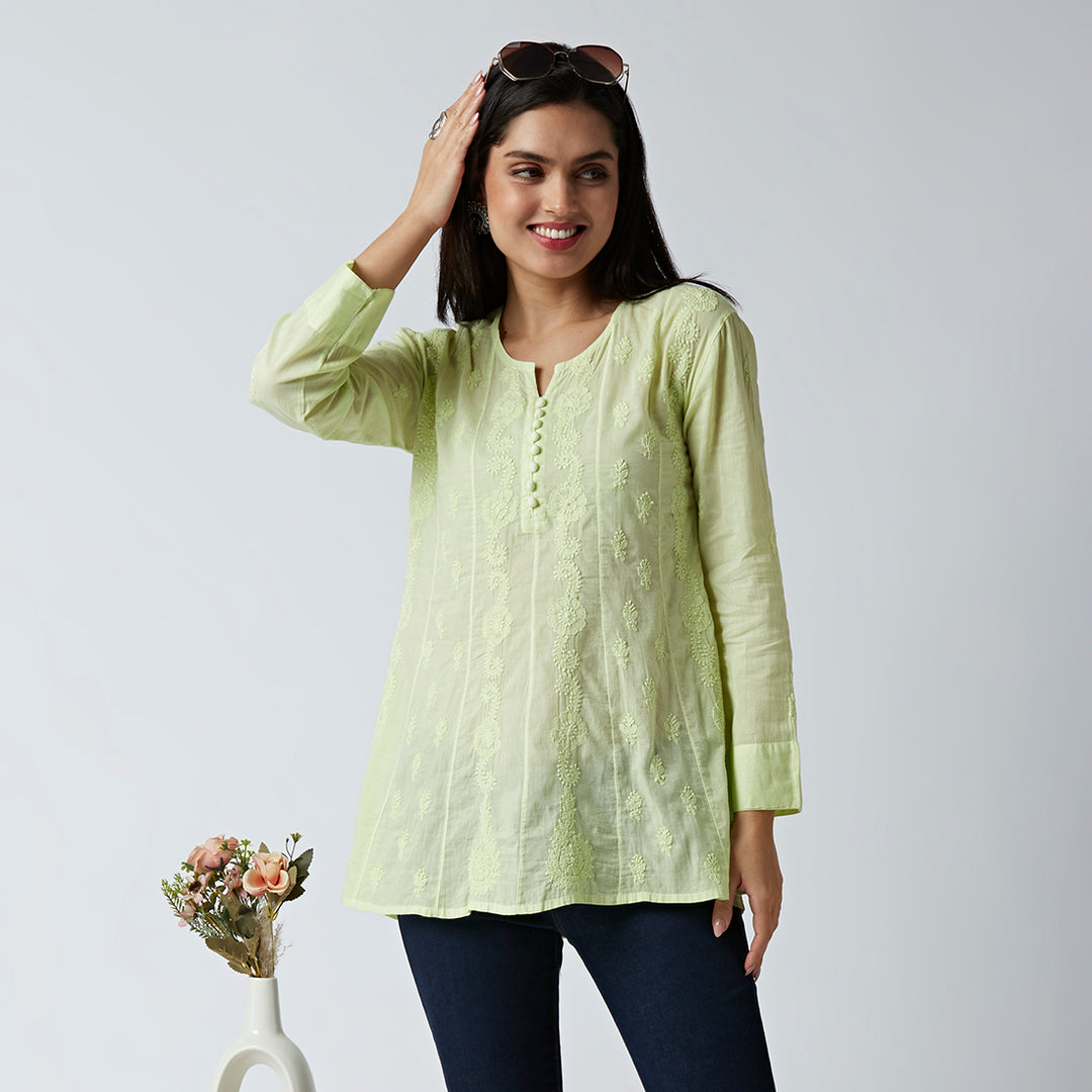 ALBA MUL COTTON CHIKANKARI SHORT TOP