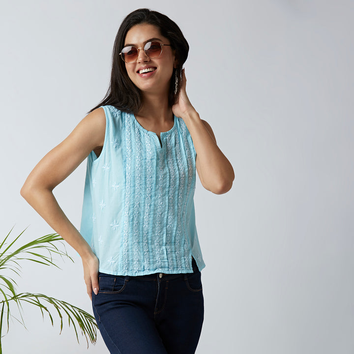 TRENDY COTTON CHIKANKARI CROP TOPS