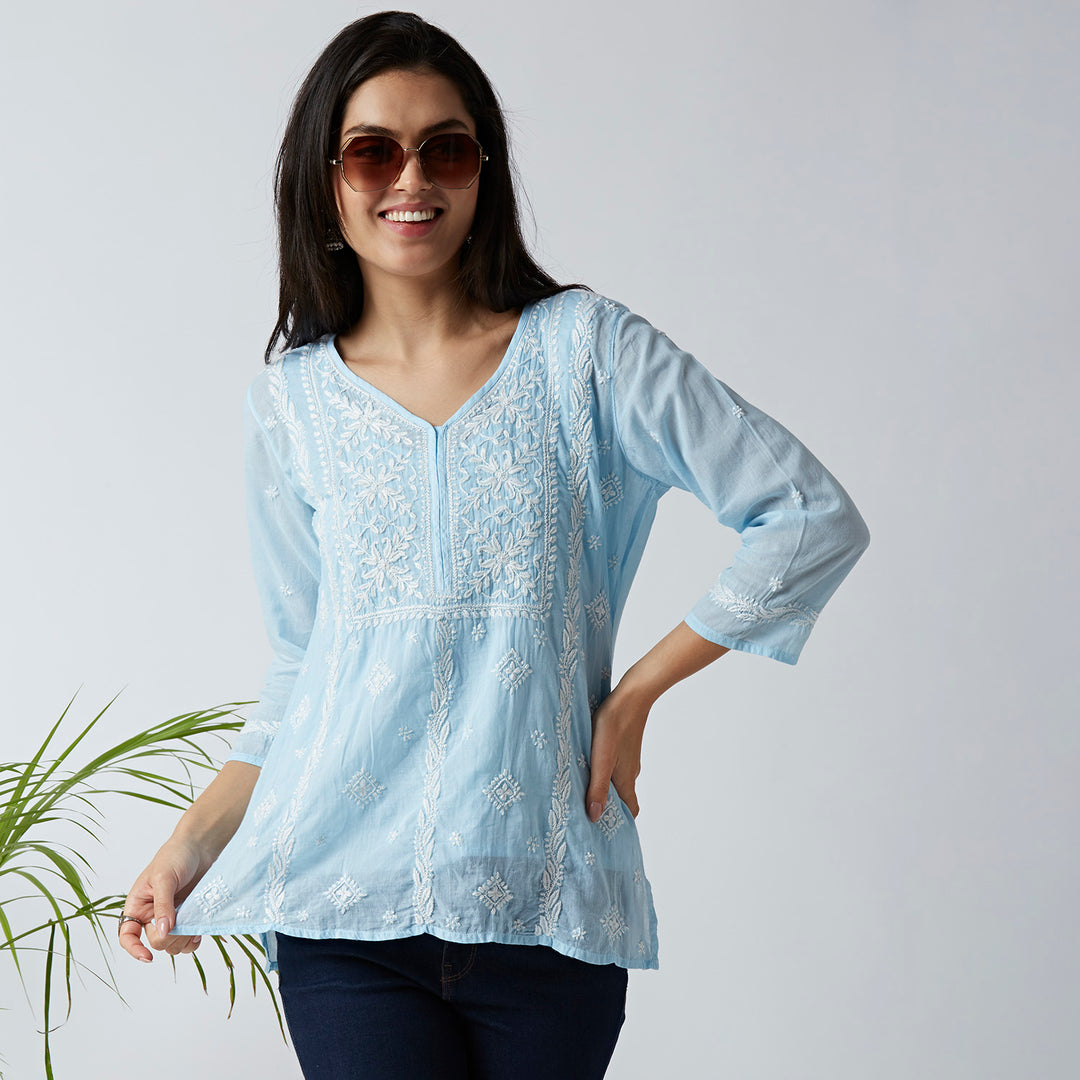 ELENA MUL COTTON CHIKANKARI SHORT KURTI