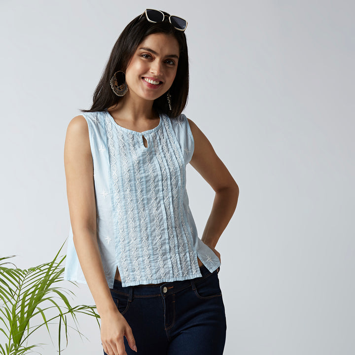 TRENDY COTTON CHIKANKARI CROP TOPS