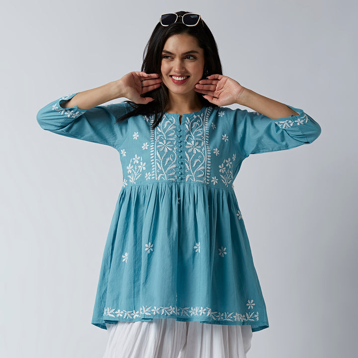 LUCIA COTTON CHIKANKARI SHORT KURTI