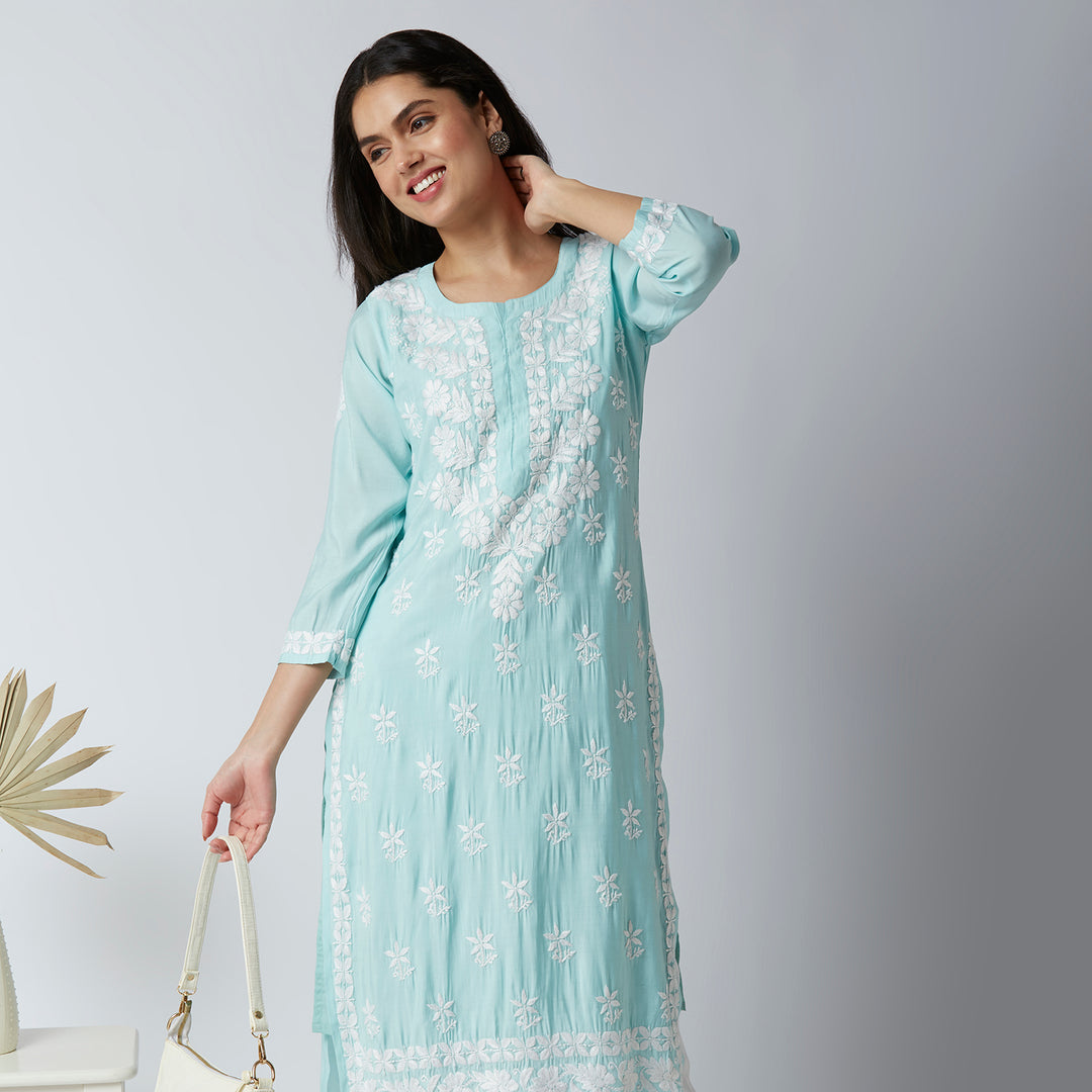 MAHAM MODAL CHIKANKARI LONG KURTI