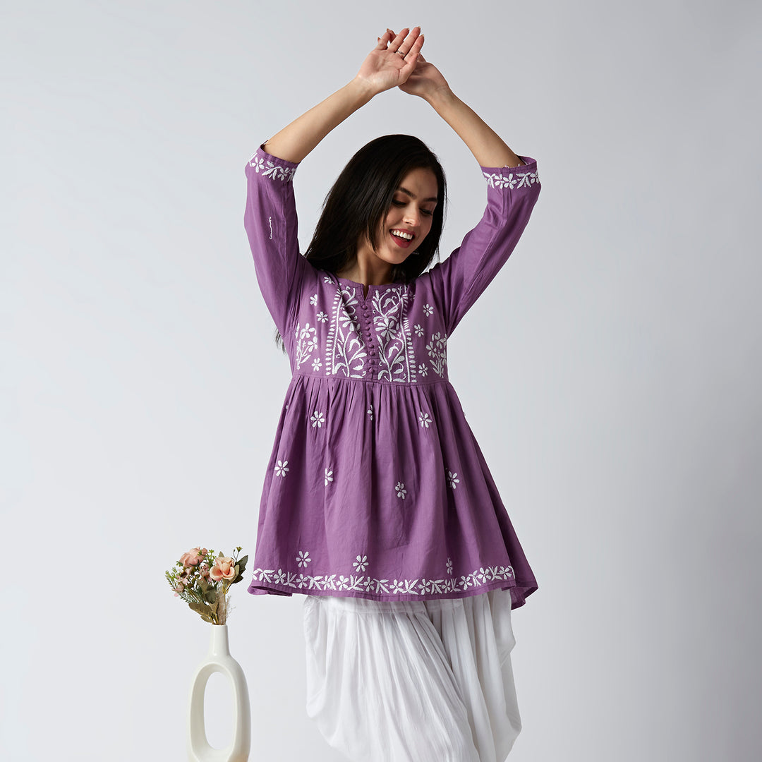 LUCIA COTTON CHIKANKARI SHORT KURTI