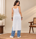 White Chikankari Spaghetti Long Kurti