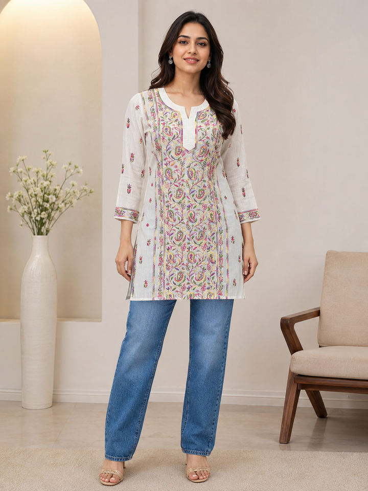 Tissue Chikankari Short Kurti