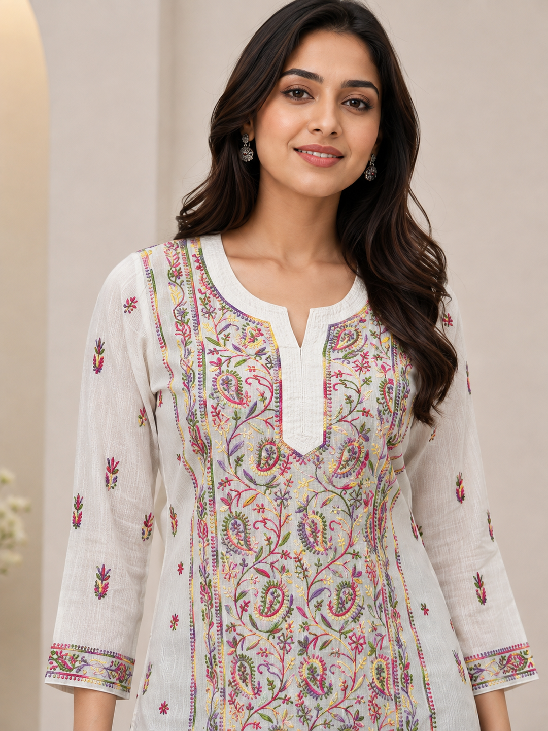 Tissue Chikankari Short Kurti
