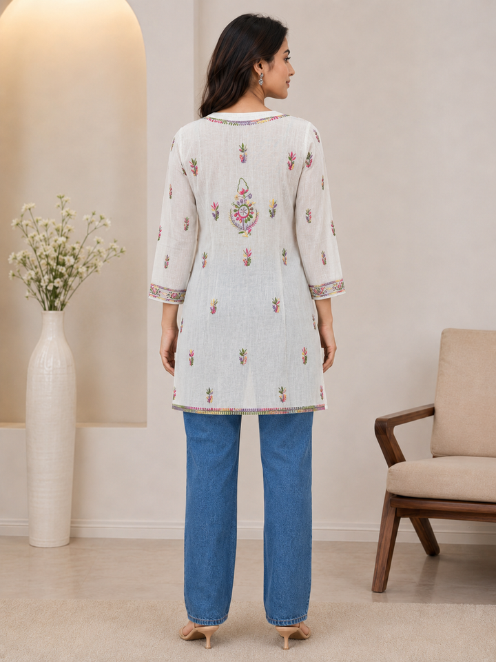 Tissue Chikankari Short Kurti