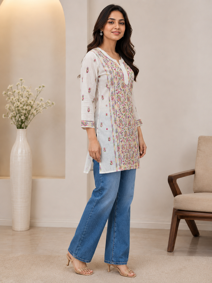 Tissue Chikankari Short Kurti