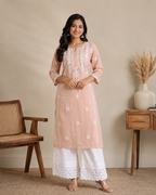 Anam Chanderi Chikankari Long kurti