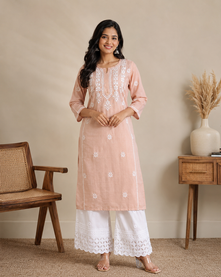 Anam Chanderi Chikankari Long kurti