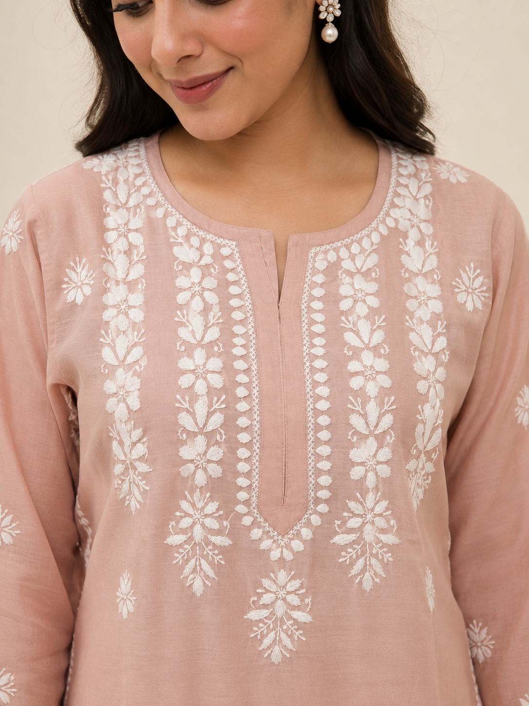 Anam Chanderi Chikankari Long kurti