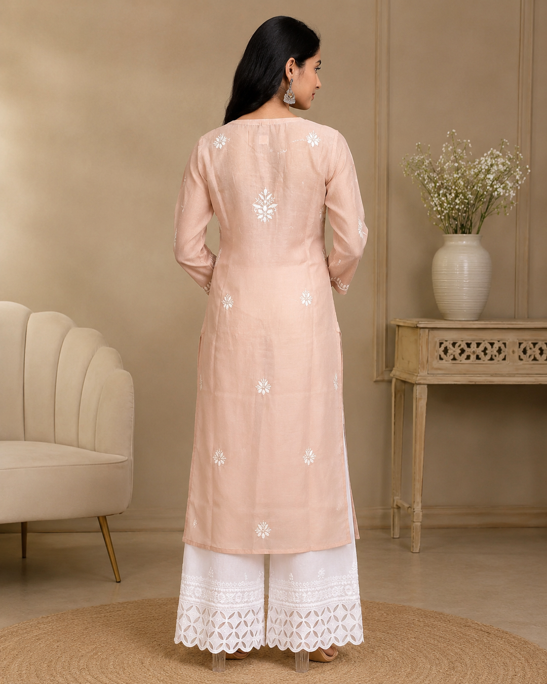 Anam Chanderi Chikankari Long kurti