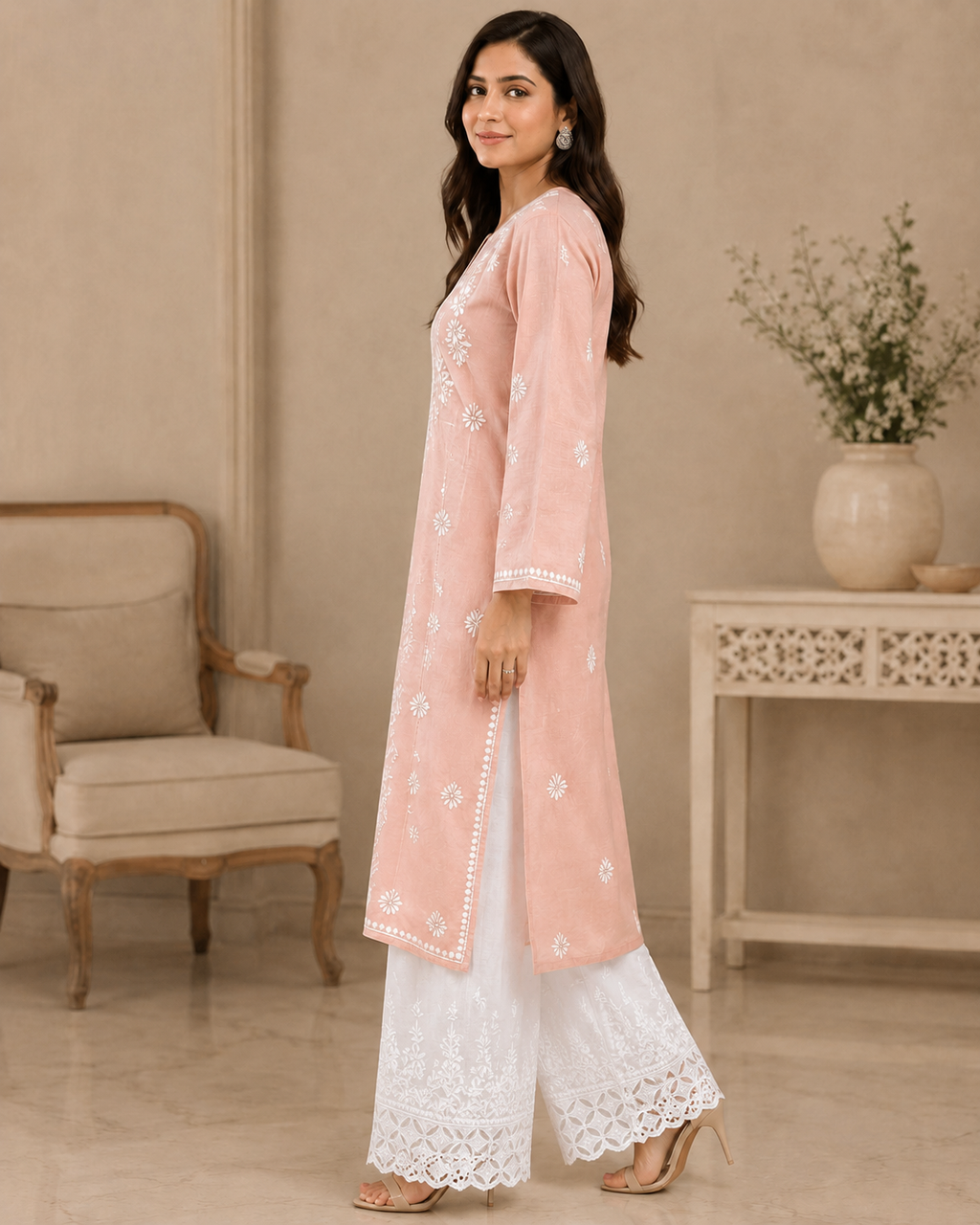 Anam Chanderi Chikankari Long kurti