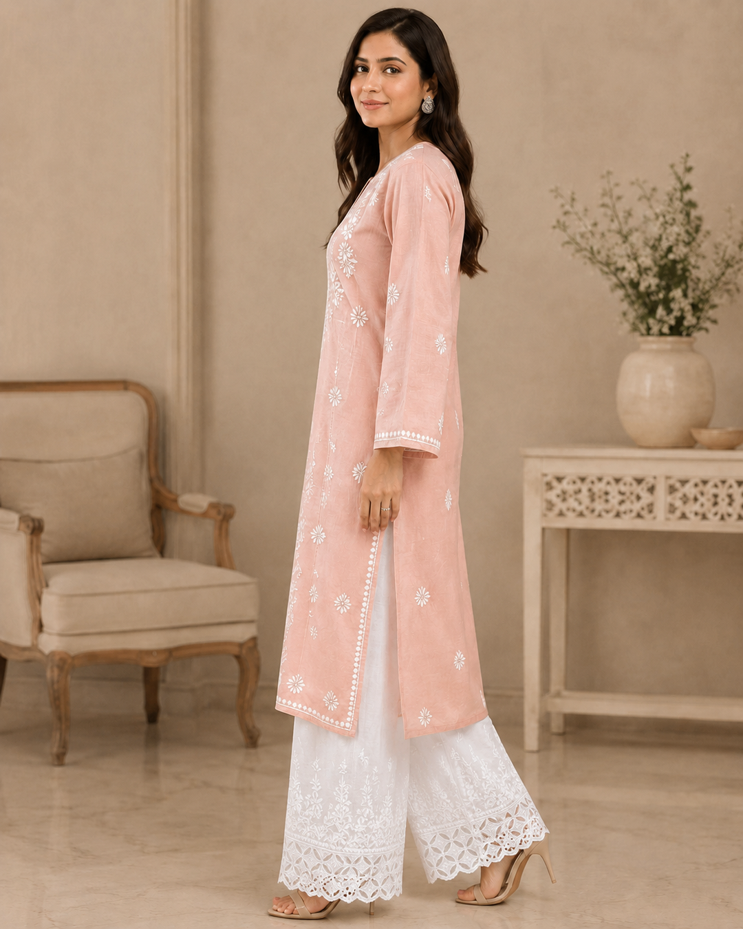 Anam Chanderi Chikankari Long kurti