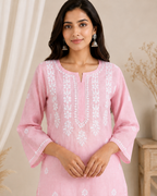 Anam Chanderi Chikankari Long kurti