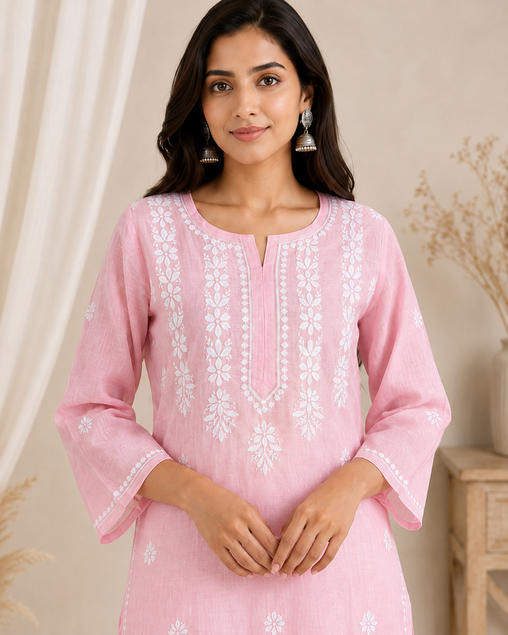 Anam Chanderi Chikankari Long kurti (Copy)
