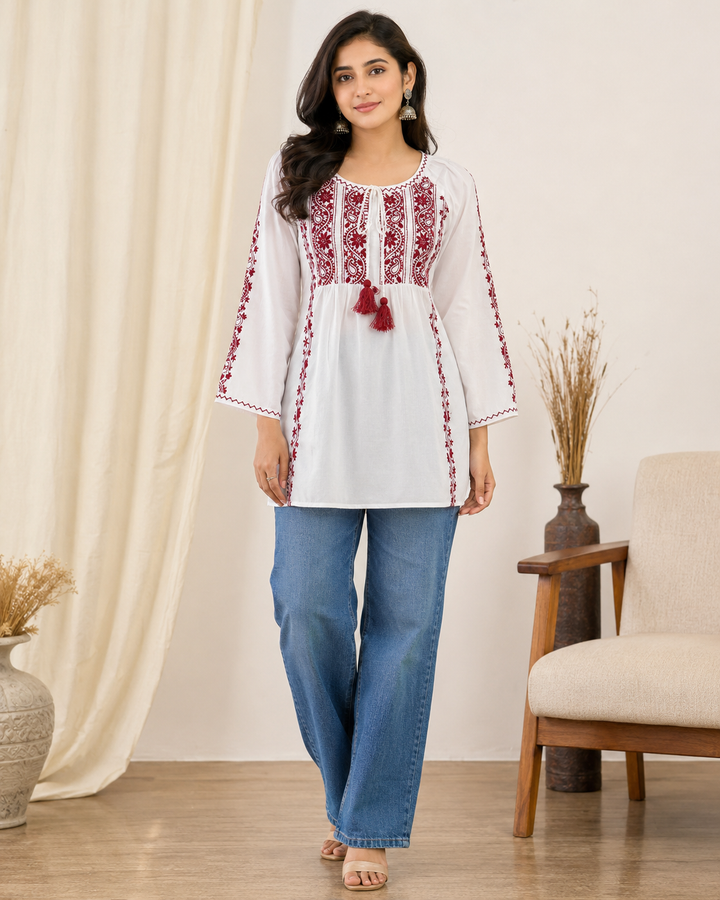 Shumaira Cotton Chikankari Short Top