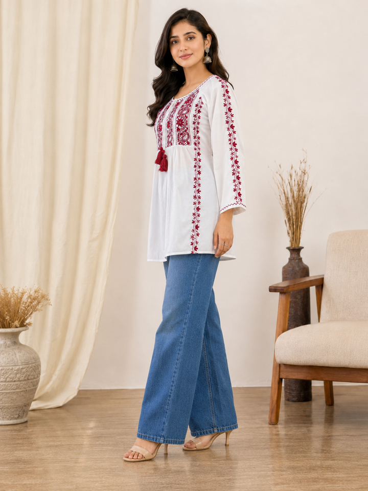 Shumaira Cotton Chikankari Short Top