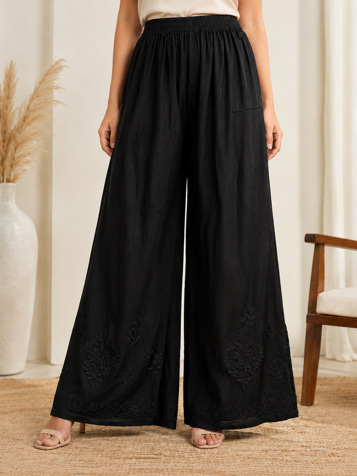 Black Chikankari Rayon palazo