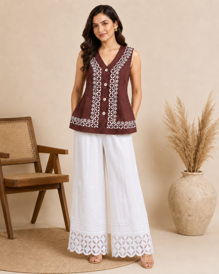 Chikankari Palazo With Applique work