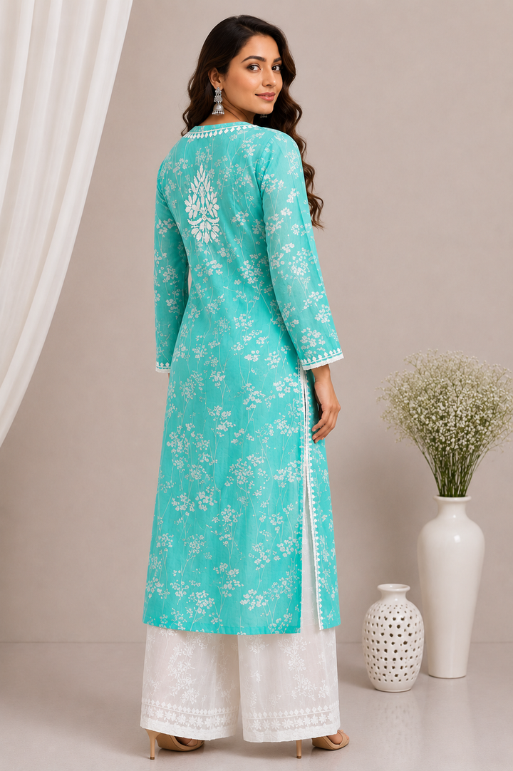 GULNAR MUL COTTON CHIKANKARI LONG KURTI