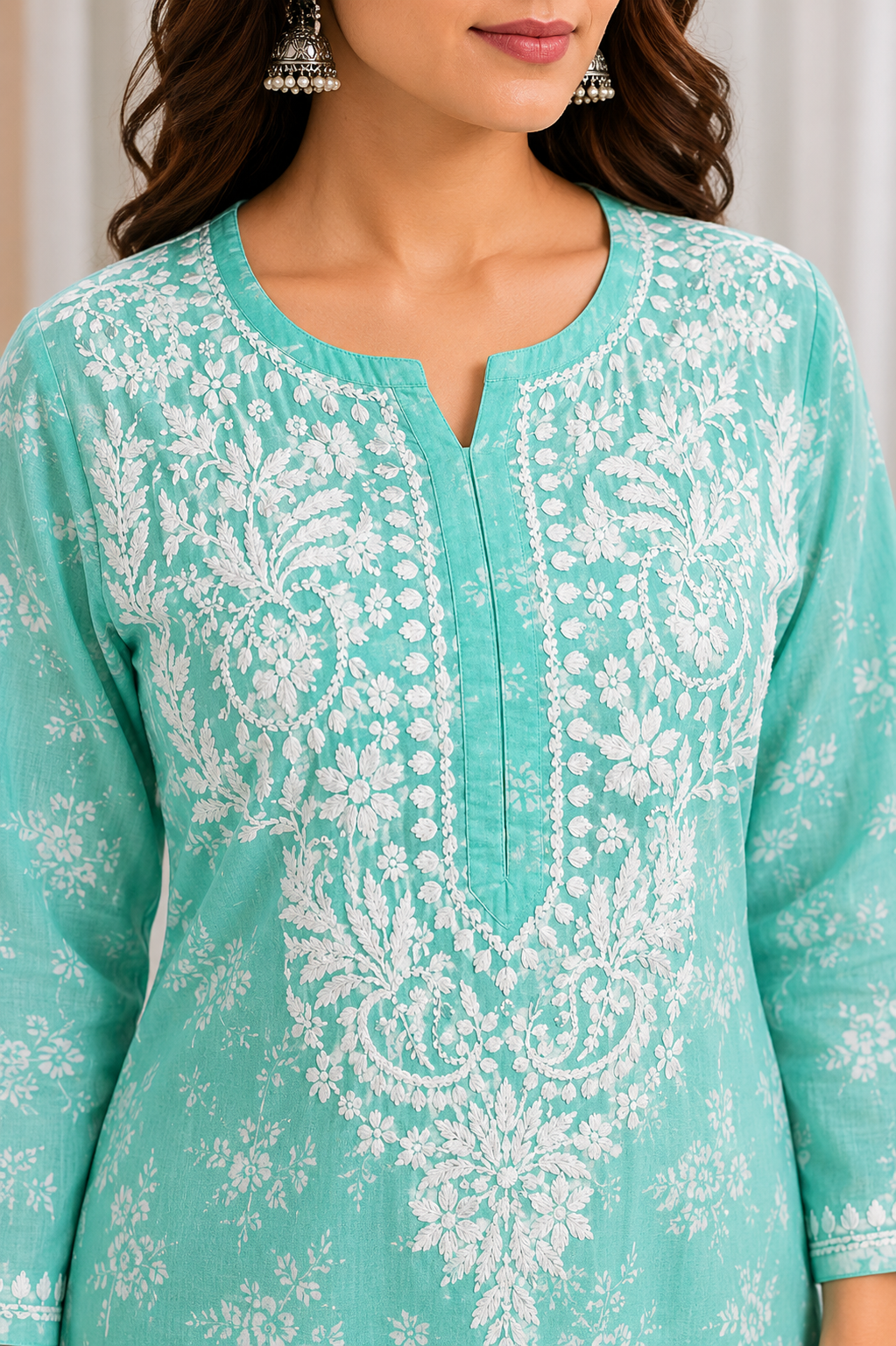 GULNAR MUL COTTON CHIKANKARI LONG KURTI