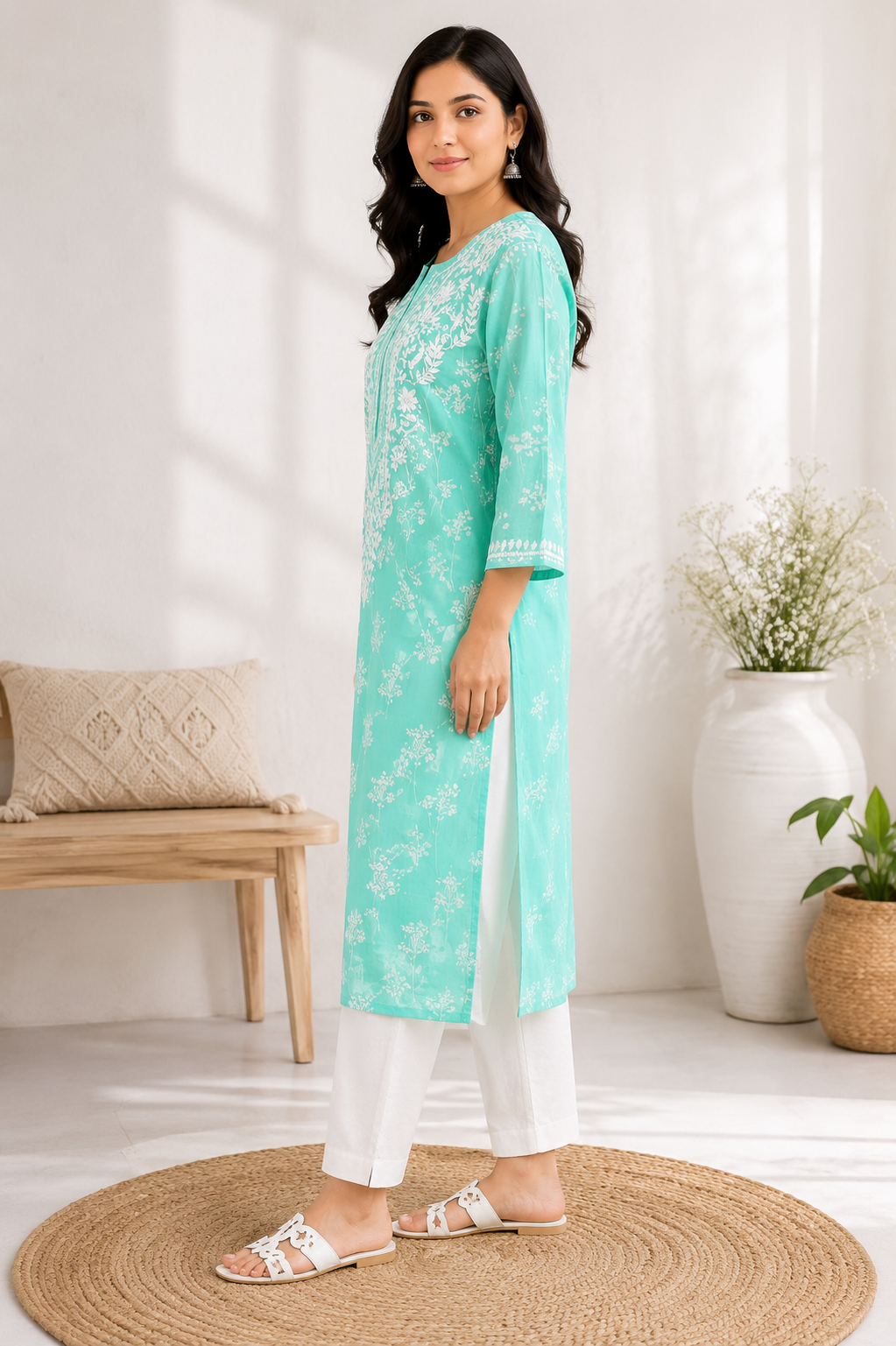 GULNAR MUL COTTON CHIKANKARI LONG KURTI