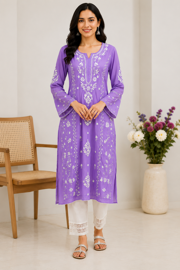 Modal chikankari lace kurti