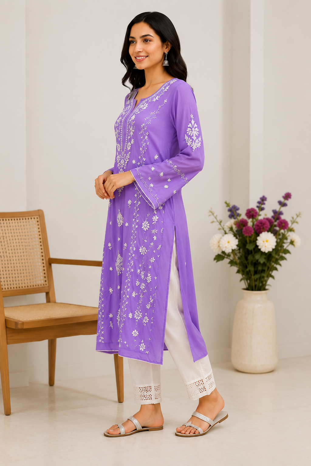 Modal chikankari lace kurti