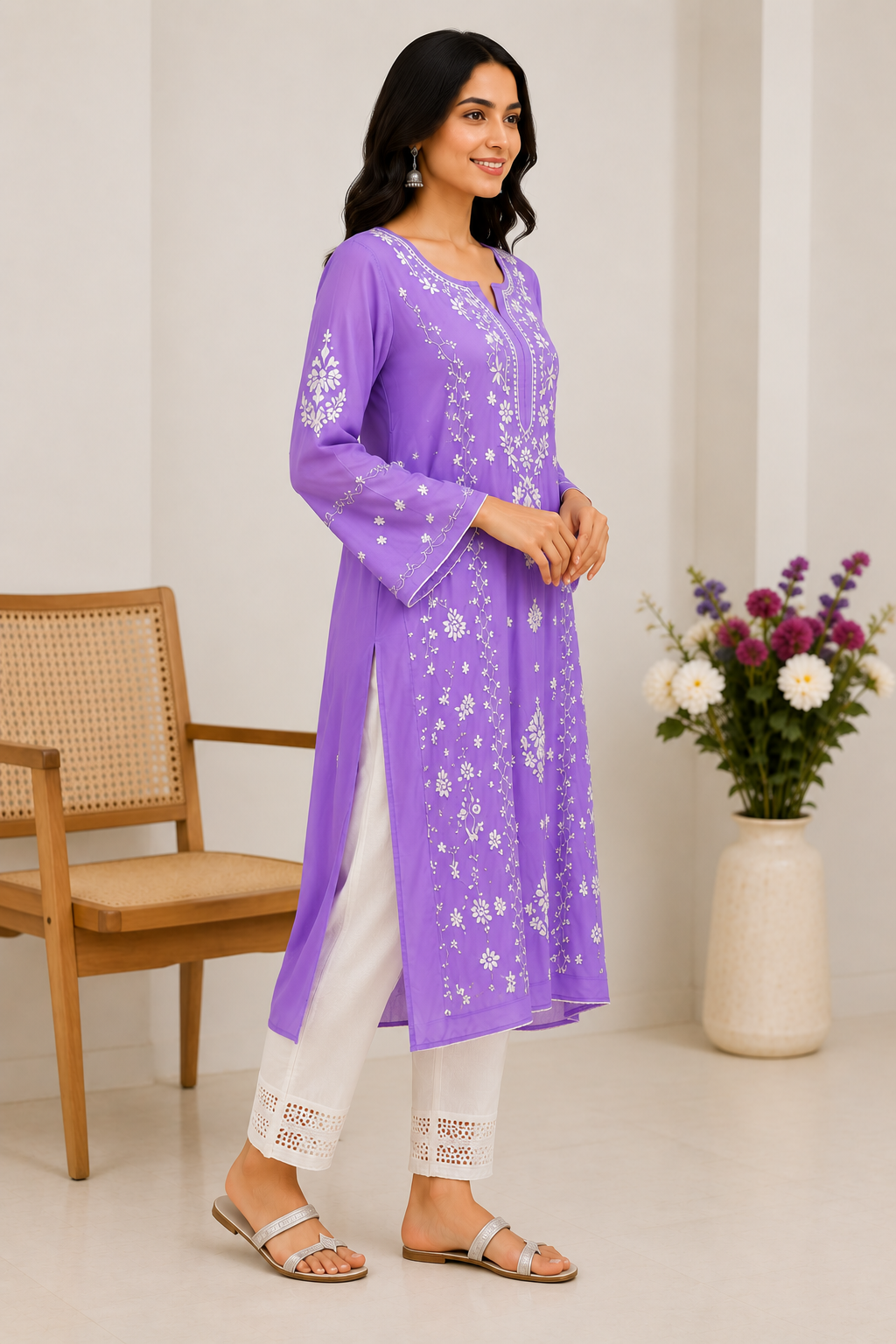Modal chikankari lace kurti