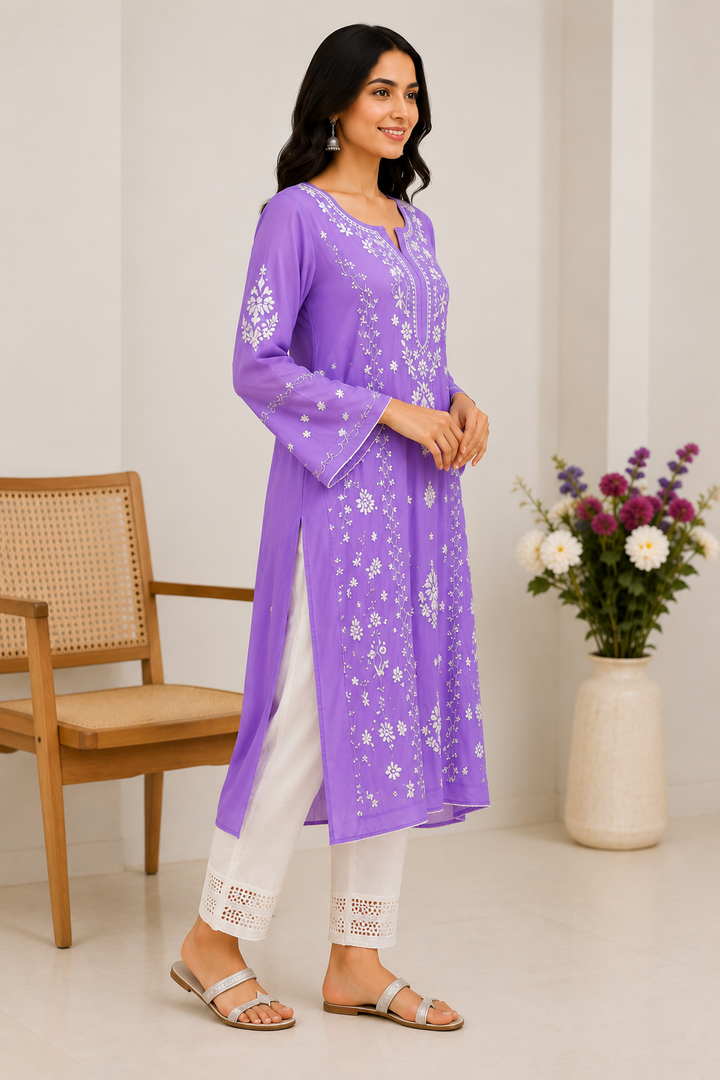 Modal chikankari lace kurti