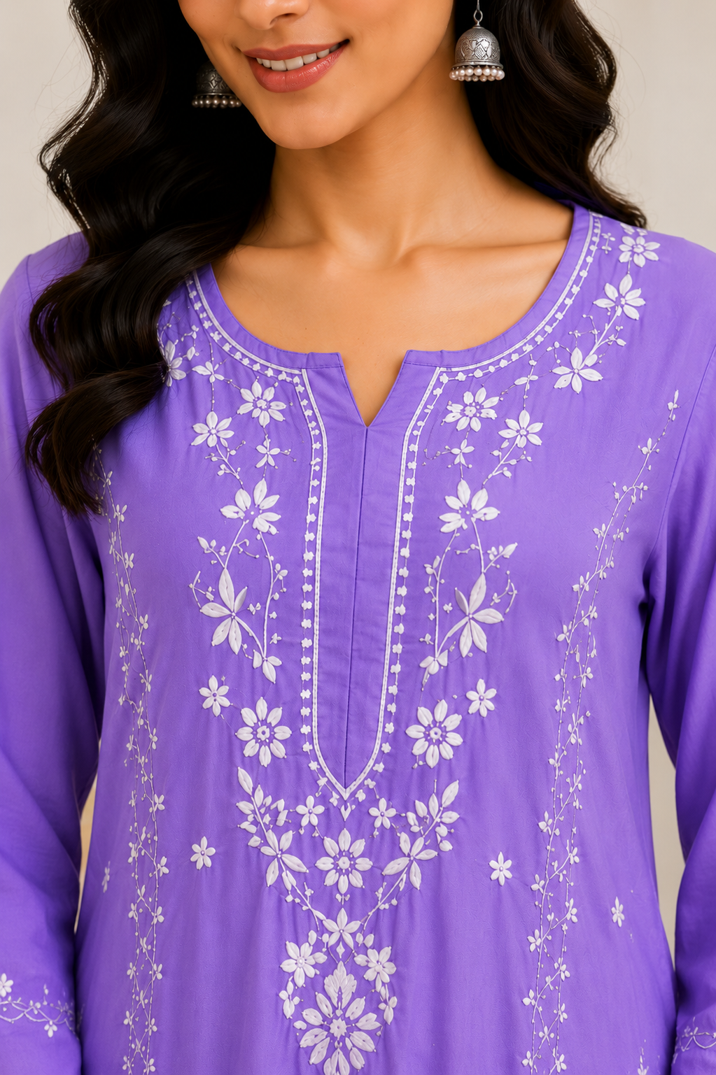 Modal chikankari lace kurti