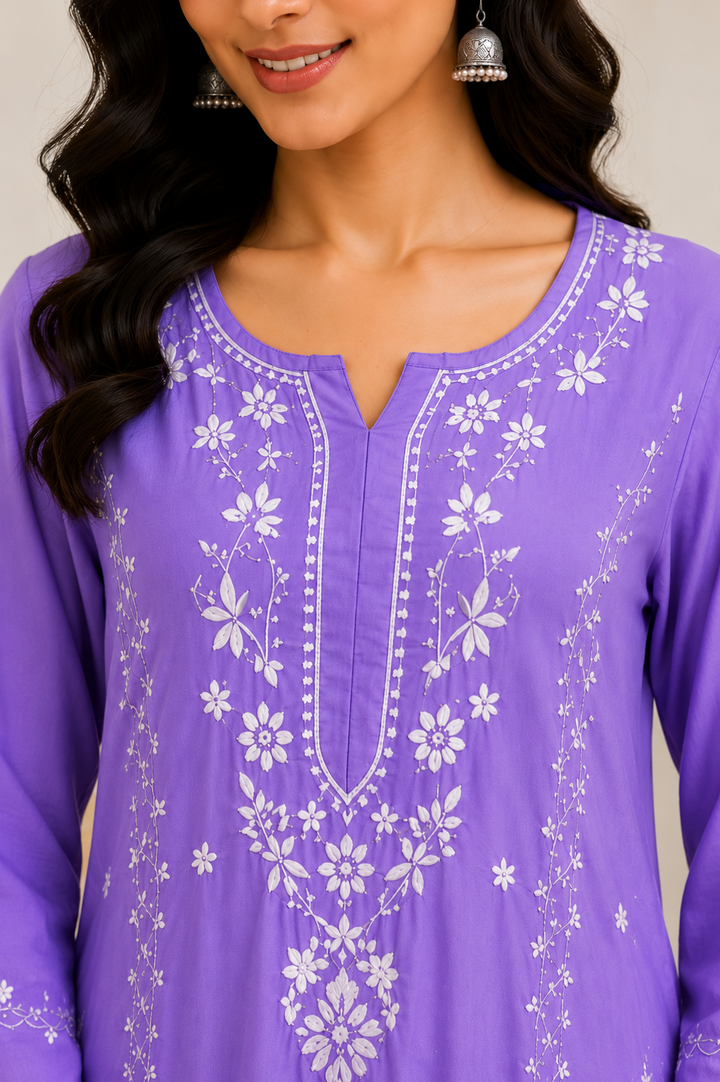 Modal chikankari lace kurti