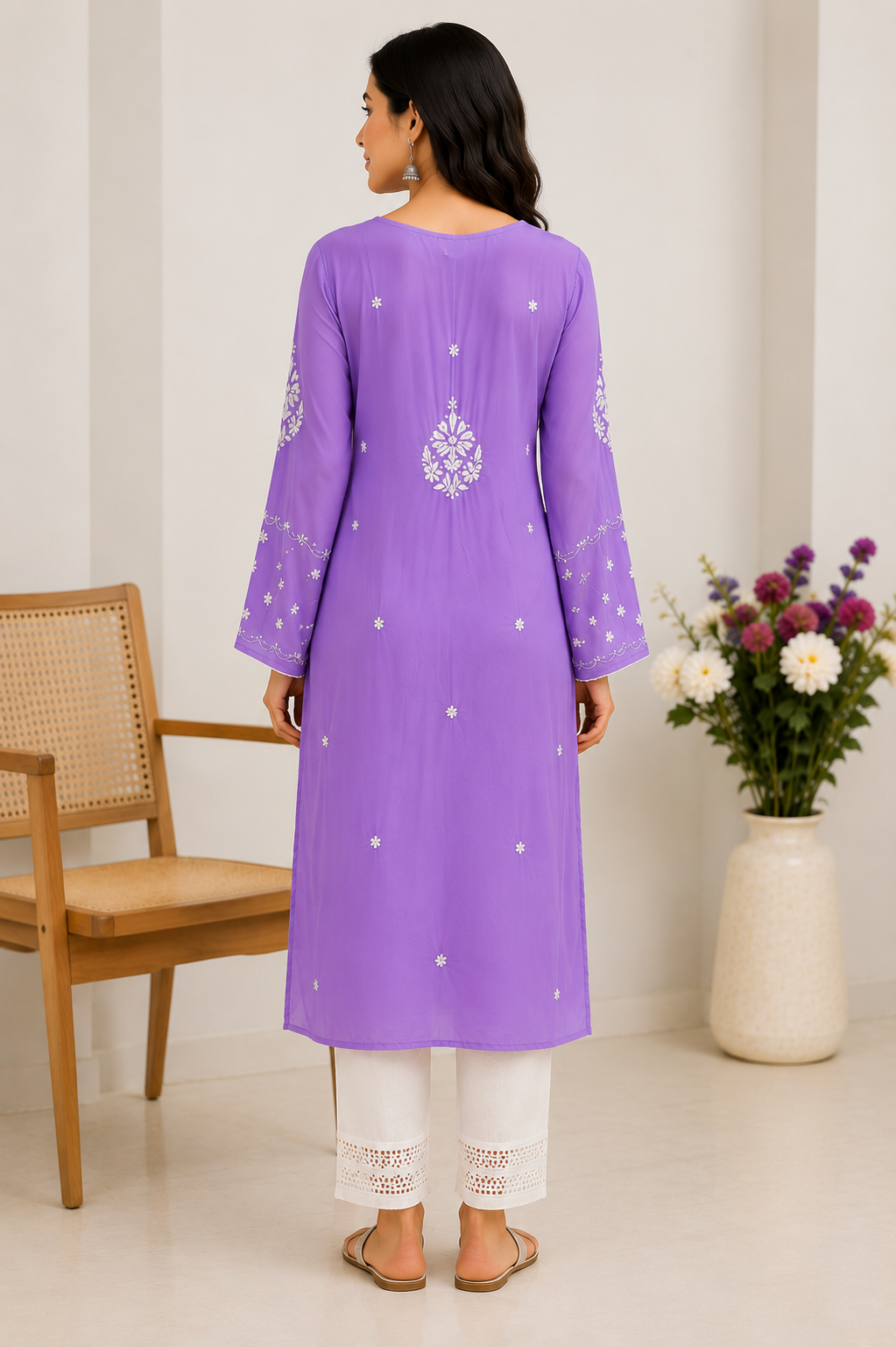 Modal chikankari lace kurti