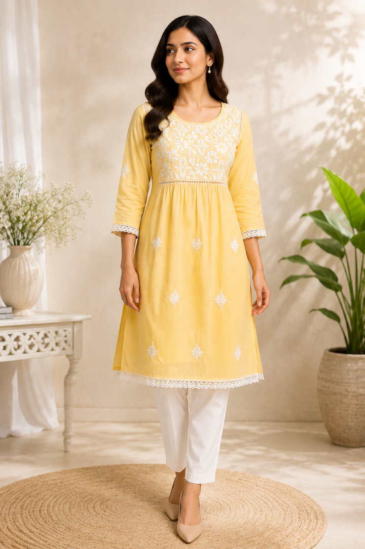 Cotton Chikankari Lace Kurti