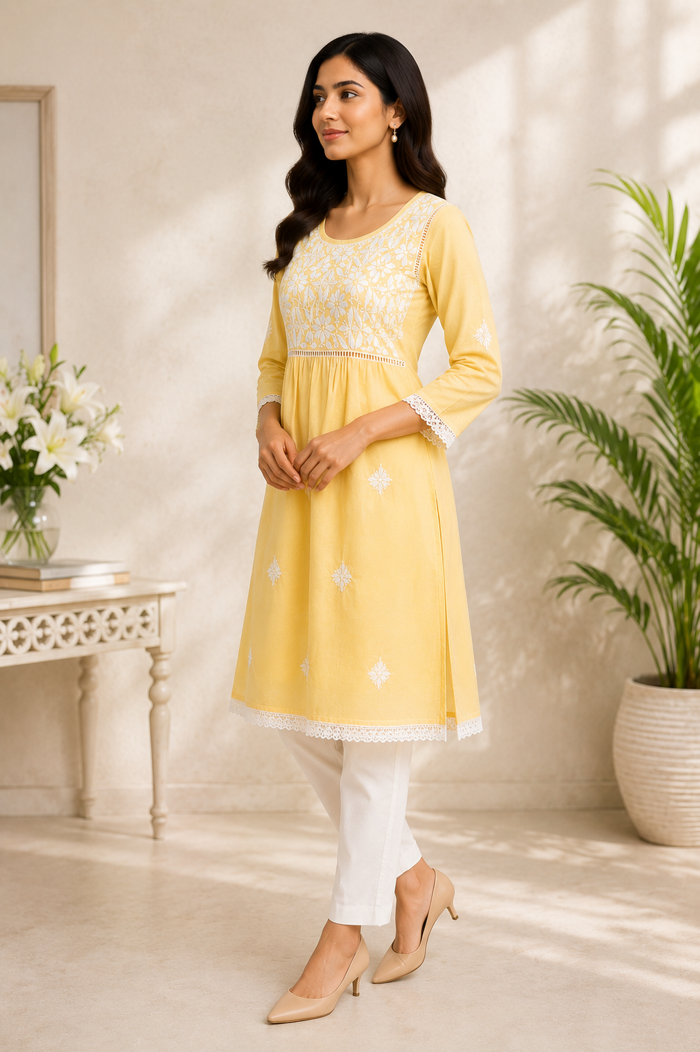 Cotton Chikankari Lace Kurti