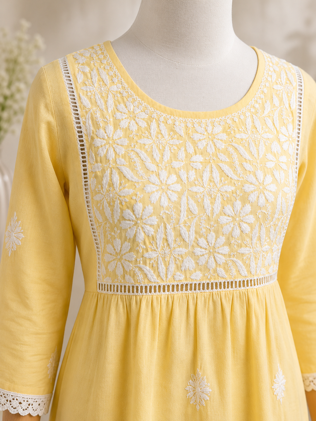 Cotton Chikankari Lace Kurti