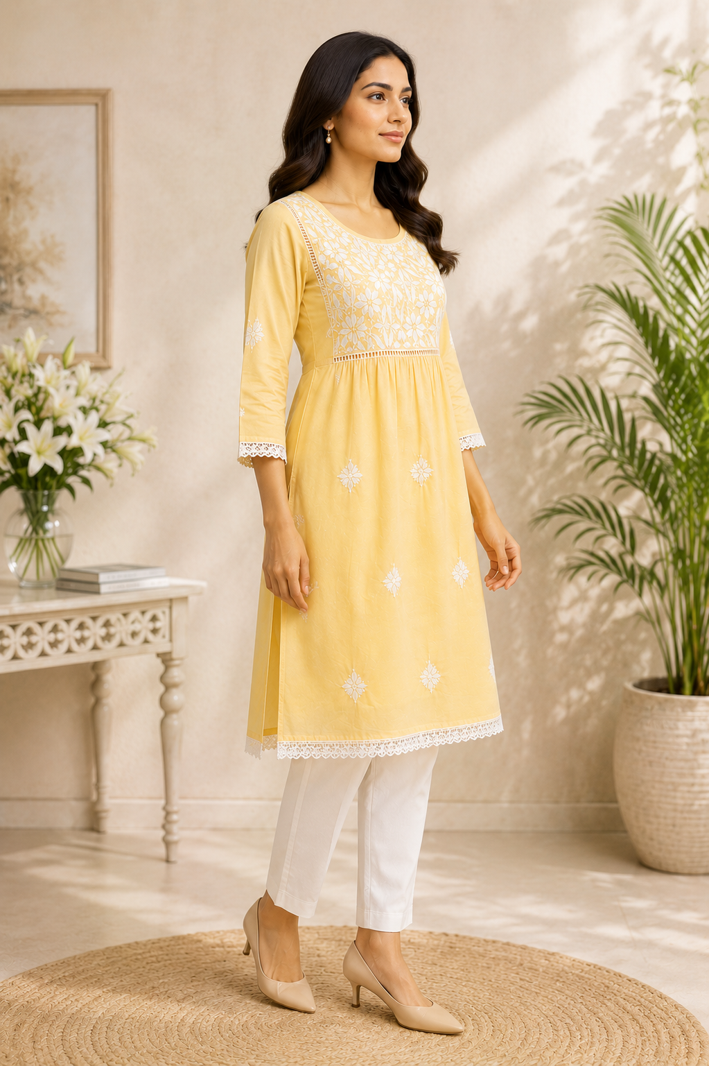 Cotton Chikankari Lace Kurti