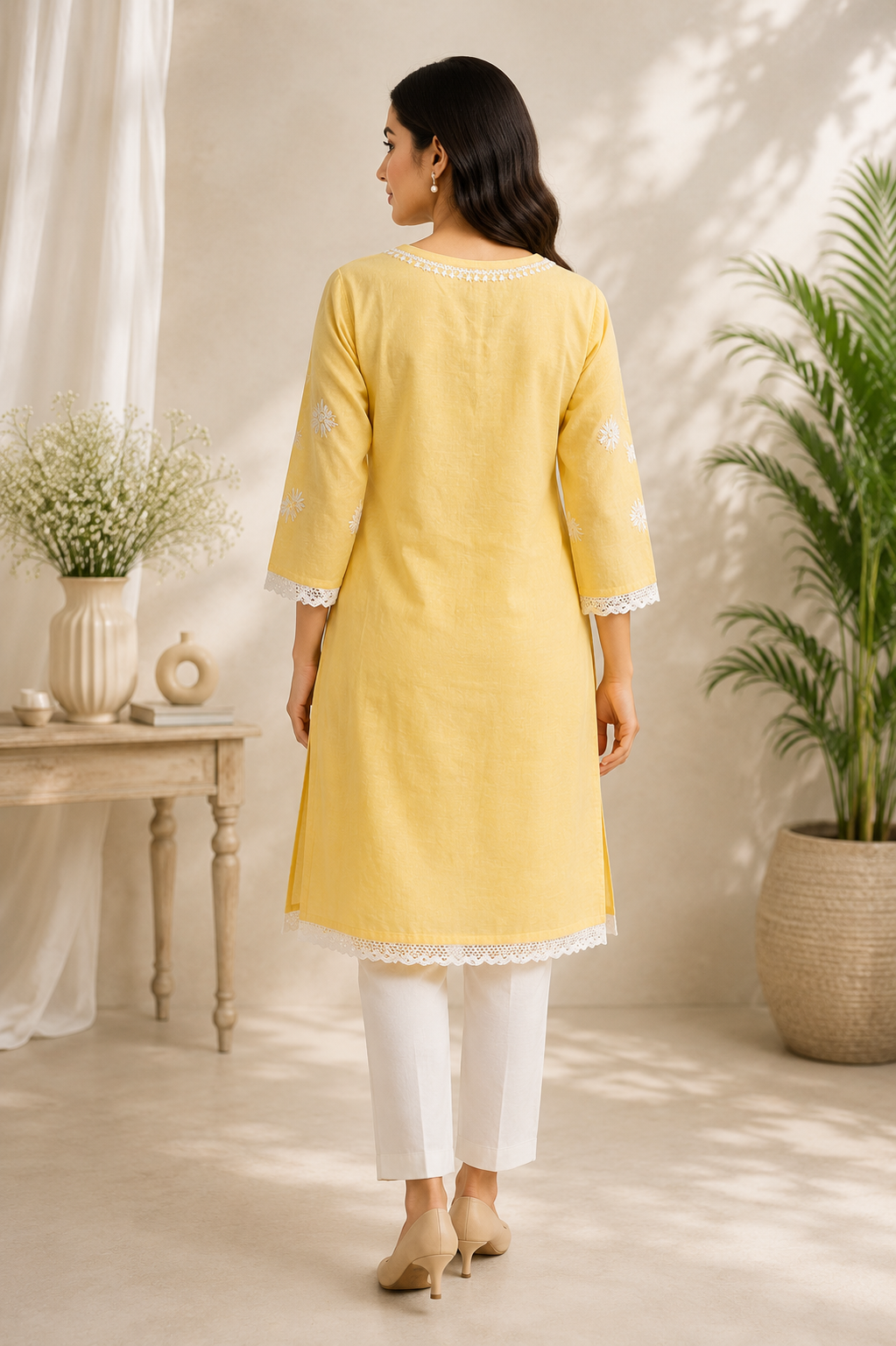 Cotton Chikankari Lace Kurti